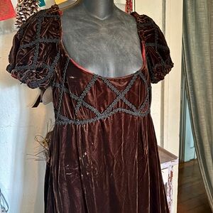 Brown Velvet Maxi Dress with Puff Sleeves Bridgerton Regency